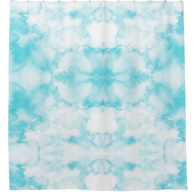 Watercolor teal blue abstract pattern shower curtain (Front)