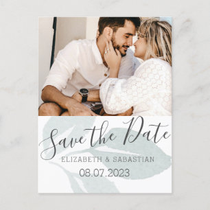 Watercolor Teal Blue Foliage Save The Date  Announcement Postcard