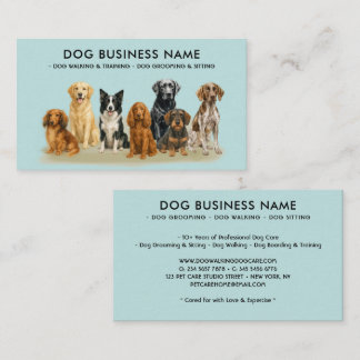 Watercolor Teal Breeds Dog Groomer Business Card