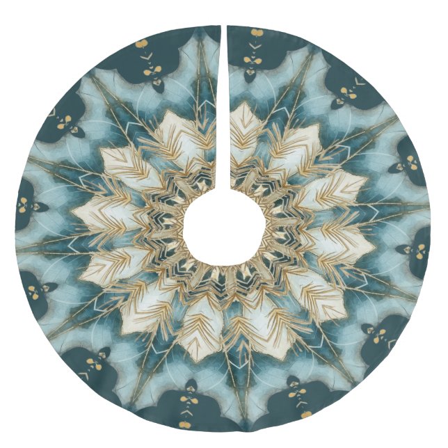 Watercolor Teal Christmas Holiday Tree Skirt (Front)