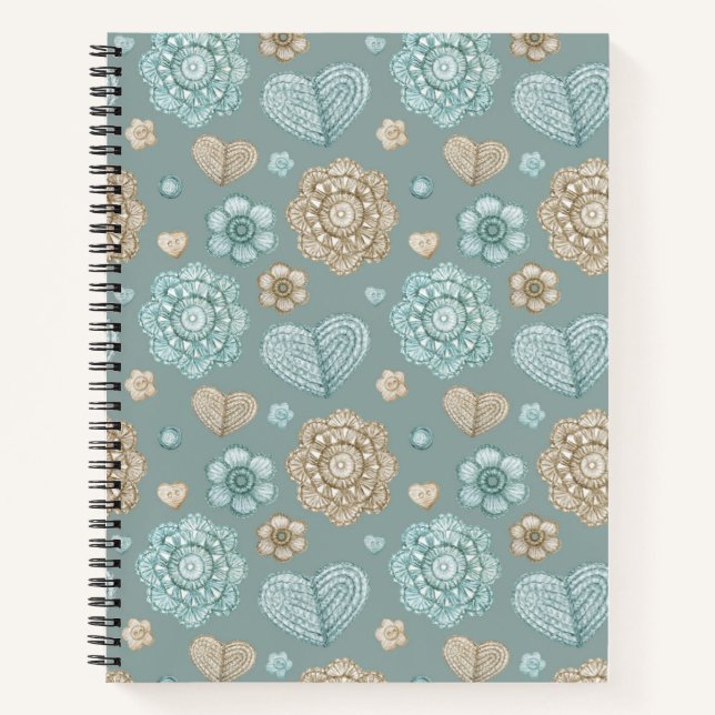Watercolor Teal Crochet Notebook 8.5" x 11" (Front)