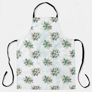 Watercolor Teal Floral Christmas Holiday Apron