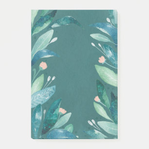 Watercolor teal floral foliage botanical garden post-it notes