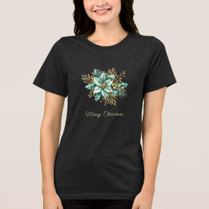 Watercolor Teal Floral Holiday Women's T-Shirt Tri-Blend Shirt