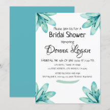 Watercolor Teal Floral Personalised Bridal Shower