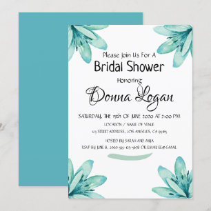 Watercolor Teal Floral Personalised Bridal Shower Invitation