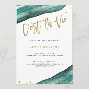 Watercolor Teal Geode and Gold   C’est la Vie Invitation