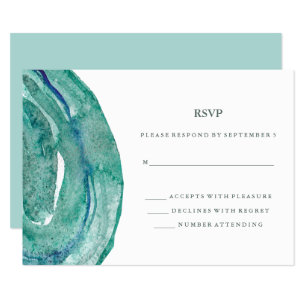 Watercolor Teal Geode Wedding RSVP Card