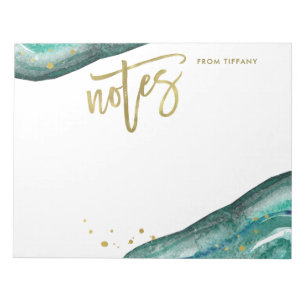 Watercolor Teal Geode with Gold Typography Notepad