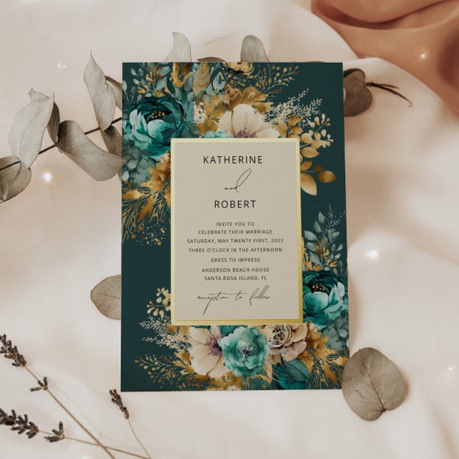 Watercolor Teal Gold Floral Wedding (Creator Uploaded)