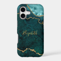 Watercolor Teal Gold Marble Agate Geode
