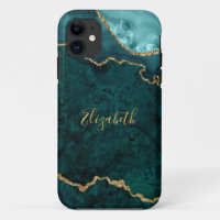 Watercolor Teal Gold Marble Agate Geode
