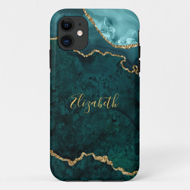 Watercolor Teal Gold Marble Agate Geode Case-Mate iPhone Case (Back)