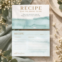 Watercolor Teal & Gold Recipe Card Bridal Shower