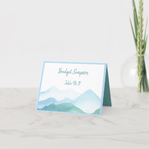 watercolor  teal mountain guest Seating Cards