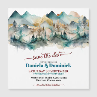 Watercolor Teal Mountain Save the Date Magnet