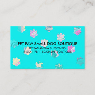 Watercolor Teal paws cat dogs pet grooming Business Card