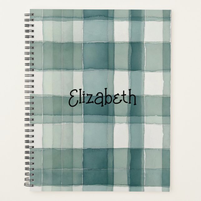 Watercolor Teal Plaid Planner (Front)