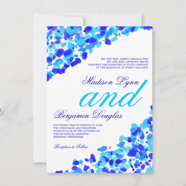 Watercolor Teal Royal Blue Wedding Invitations (Front)