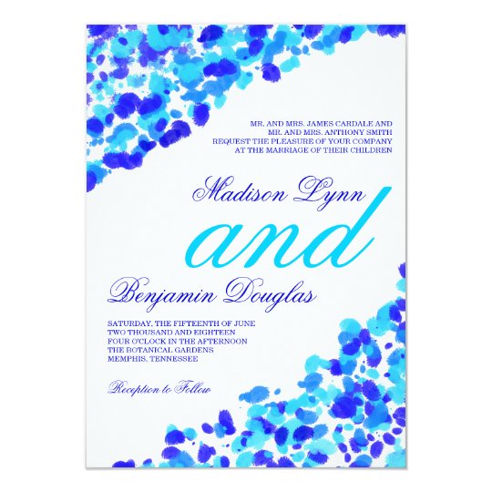 Watercolor Teal Royal Blue Wedding Invitations
