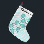Watercolor Teal Sea Turtles on Swirly Stripes Small Christmas Stocking<br><div class="desc">This artistic and cute hand painted teal watercolor sea turtles on swirly teal and white stripes is perfect for the trendy and stylish woman. Its summery and cool print is great for many occasions and gifts; for yourself, your family, or your friends. Enjoy this artsy and beachy design for your...</div>