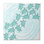 Watercolor Teal Sea Turtles on Swirly Stripes Tile<br><div class="desc">This artistic and cute hand painted teal watercolor sea turtles on swirly teal and white stripes is perfect for the trendy and stylish woman. Its summery and cool print is great for many occasions and gifts; for yourself, your family, or your friends. Enjoy this artsy and beachy design for your...</div>