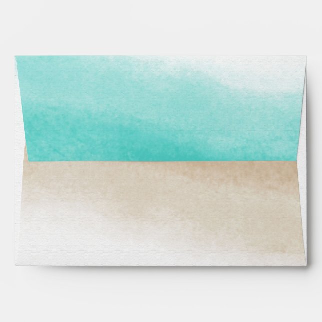Watercolor Teal & Tan Elegant Beach Invitation Envelopes (Back (Top Flap))