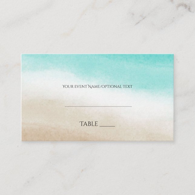 Watercolor Teal & Tan Elegant Beach Wedding Place Place Card (Front)