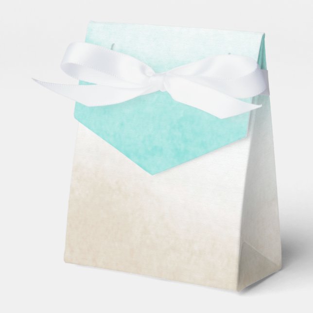 Watercolor Teal & Tan Subtle Beach Wedding Favour Box (Front Side)