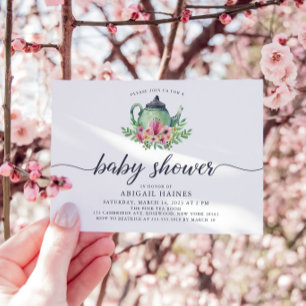 Watercolor Teapot Baby Shower Invitation