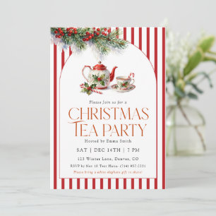 Watercolor Teapot Christmas Tea Party  Invitation