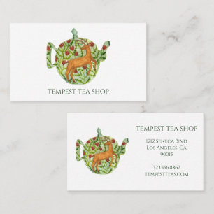 Watercolor Teapot Deer Floral Tea Shop Cafe Classy Business Card