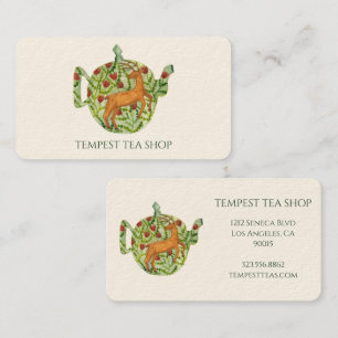 Watercolor Teapot Deer Floral Tea Shop Cafe Cream Business Card