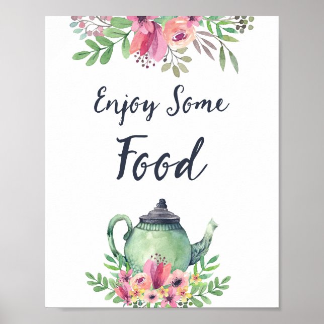 Watercolor Teapot Enjoy Some Food Sign (Front)