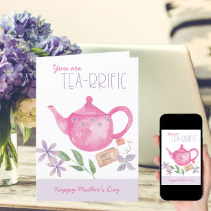 Watercolor Teapot Tea-rrific Mother's Day Card