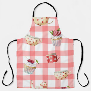Watercolor Teapots: Cupcakes Seamless Pattern Apron