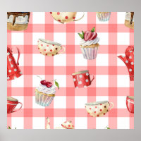 Watercolor Teapots: Cupcakes Seamless Pattern