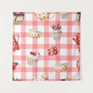Watercolor Teapots: Cupcakes Seamless Pattern Tapestry