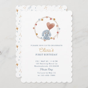Watercolor, teddy and pom-poms, kids birdthday  invitation