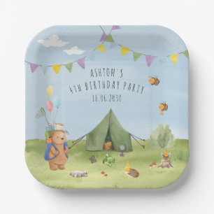 Watercolor Teddy Bear, Adventure birthday Paper Plate