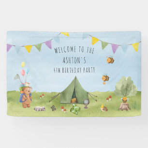 Watercolor Teddy Bear, Adventure  birthday welcome Banner