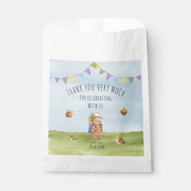 Watercolor teddy bear, adventure thank you favour bags (Front)
