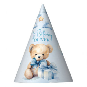 Watercolor Teddy Bear and Gift First Birthday Party Hat