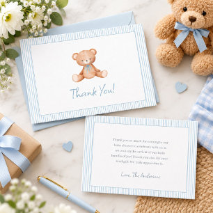 Watercolor Teddy Bear Baby Boy Baby Shower Thank You Card