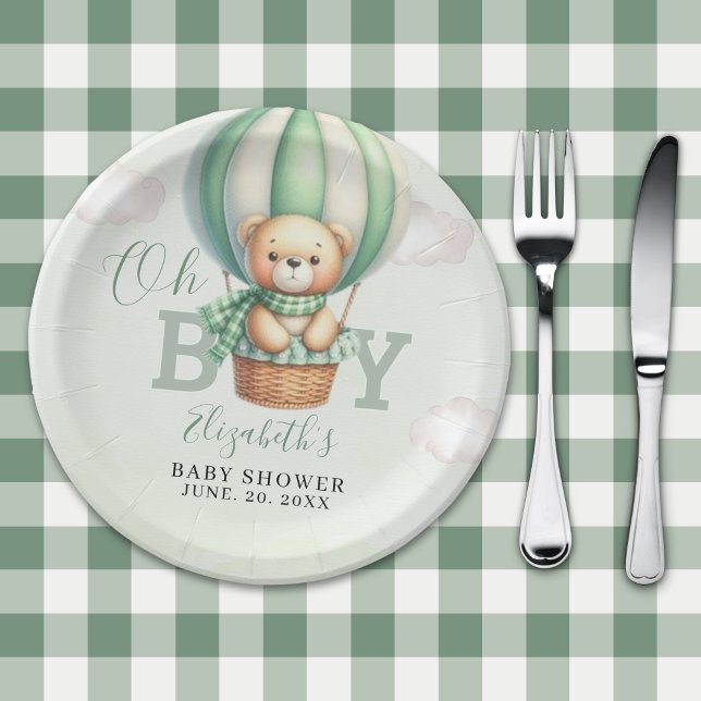 Watercolor Teddy Bear Baby Shower Boy Party Paper Plate (Creator Uploaded)