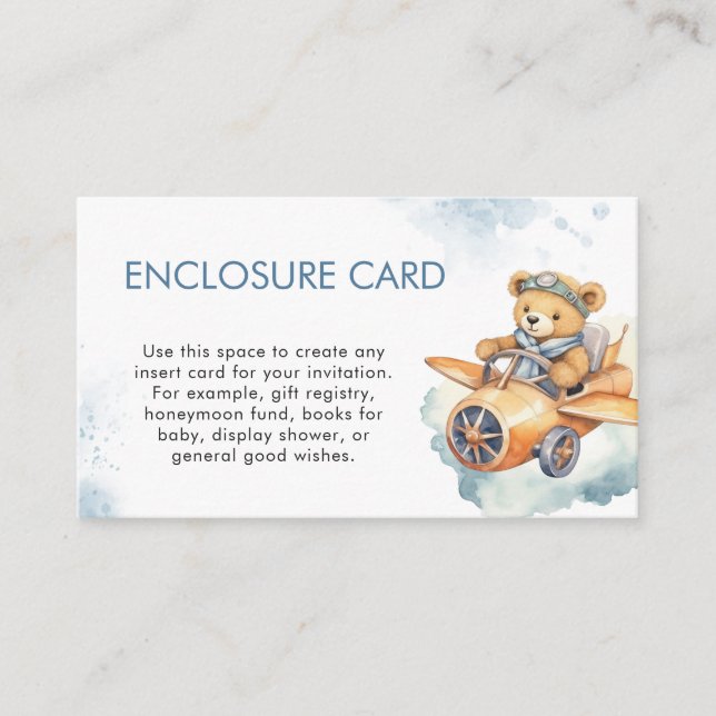 Watercolor Teddy Bear Baby Shower Enclosure Card (Front)