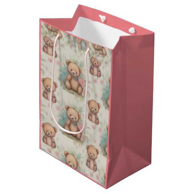 Watercolor Teddy Bear Baby Shower Gift Bags (Front Angled)