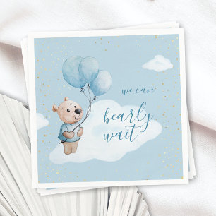 Watercolor Teddy Bear Baby Shower Gold & Blue Napkin