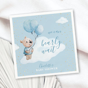 Watercolor Teddy Bear Baby Shower Gold & Blue Napkin