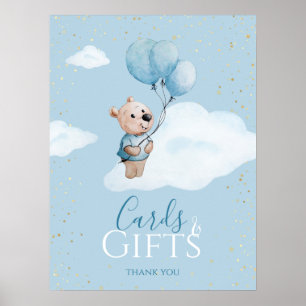 Watercolor Teddy Bear Baby Shower Gold Cards Gifts Poster
